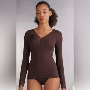 Intimissimi Modal Cashmere Ultralight Long Lace Shirt S